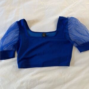 SHEIN Electric Blue Square Neck Puff Sleeve Crop Top
